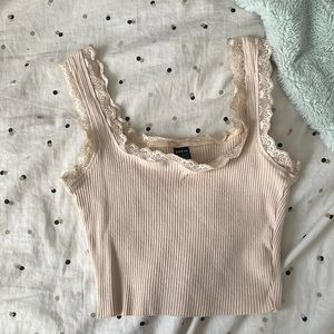 Beige lace trim tank